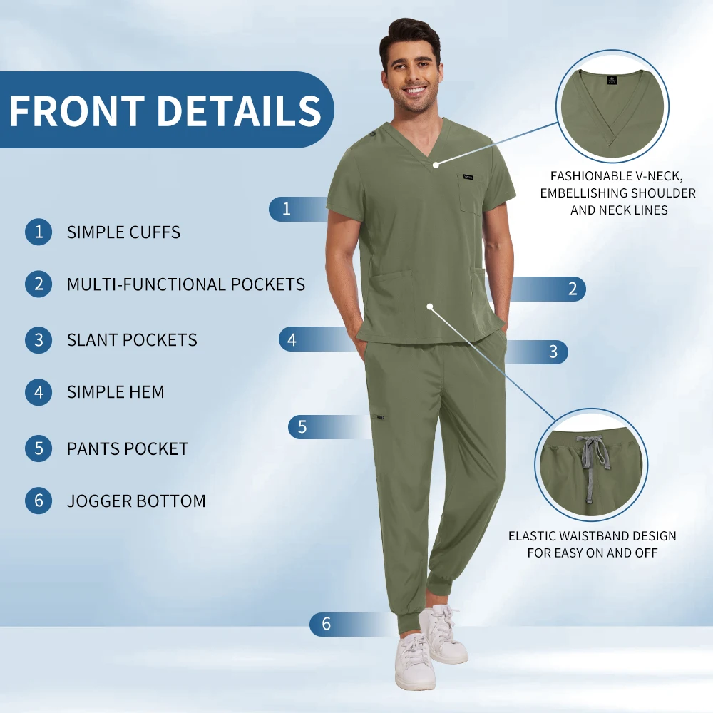 Medical Nurse Workwear Dental Clinic Scrubs Tops+Pant Suit Hospital Doctor Nursing Tunic Suit Surgical Uniforms Men Pharmacy Set