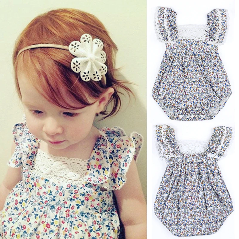

Baby Romper Girls Lace Ruffle Infant Clothes Floral Sleeveless Toddler Costume Vintage Girl Bodysuit Newborn Children 0-24M A445