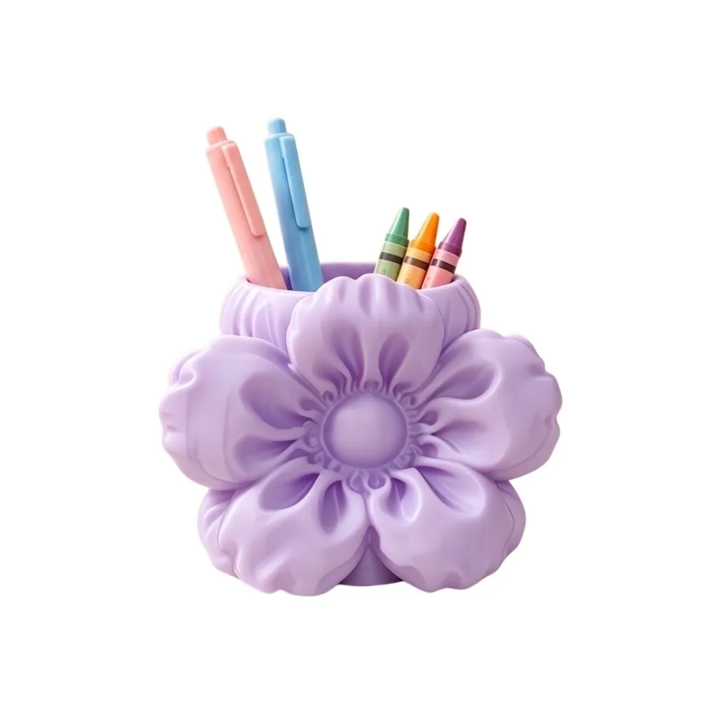 Desktop Organizer Puff Flower Pen Holder Makeup Brush Bin Stationery Storage Cherry Blossom Ornament Pencil Rack Pen Container