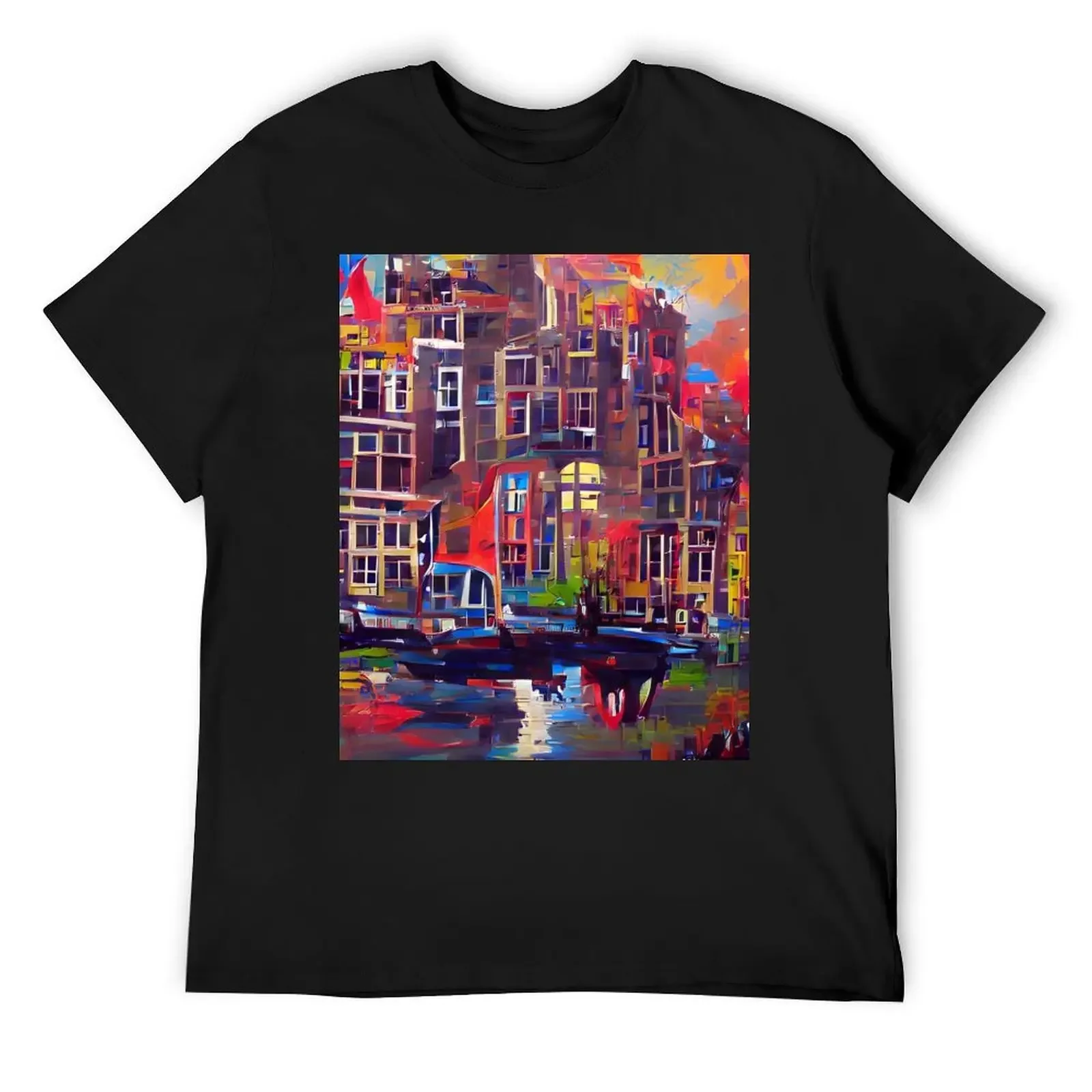 Painted Sky City Artificial Inteligence Generated Art T-Shirt baggy shirts blacks t shirt for men
