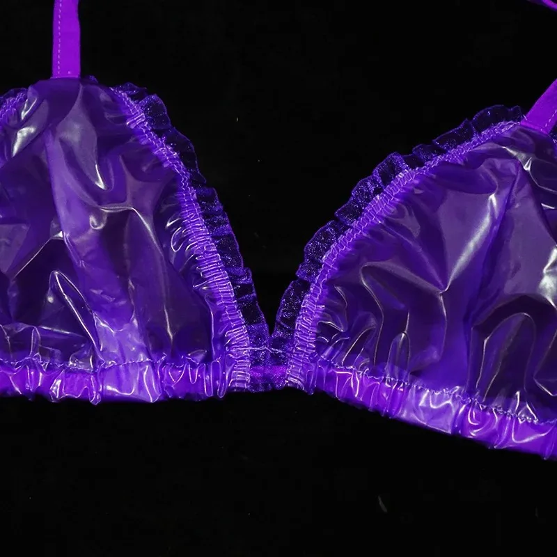 Set Baju Renang PVC Tahan Air dan Anti Virus, Bikini Seksi dengan Bra Transparan dan Celana Dalam, Setelan Plastik untuk Pertunjukan Tari Klub Bar