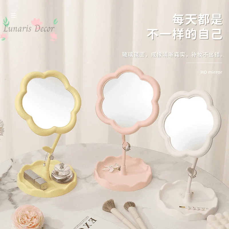 Flower Mirror Sunflower Muse Makeup Mirror Rotatable Removable Desktop Storage Mirror Adjustable Student Dormitory