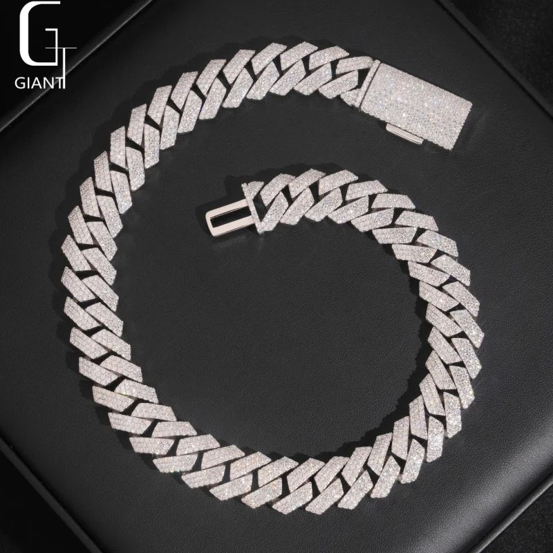 Sale Hot 15MM 3Row 925 Silver Moissanite Diamond Necklace Big Heavy HipHop Style Jewelry Iced Out Moissanite Cuban Chain GRA..
