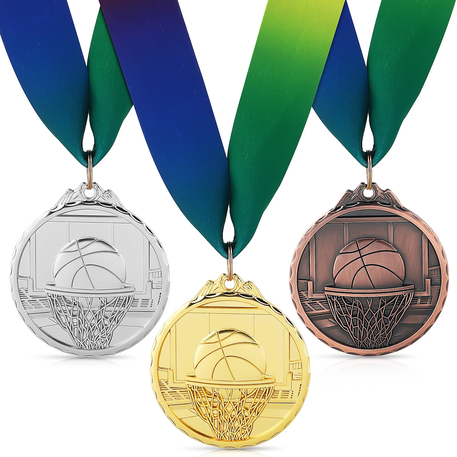 3Pcs Basketball Award Medals Embossed Premium Alloy Sports Winner Medals for Tournament Competition First Place Prizes Game