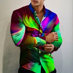 Camisa de manga larga con estampado gráfico abstracto colorido para hombre, ropa de calle de moda, diseñador, gran oferta