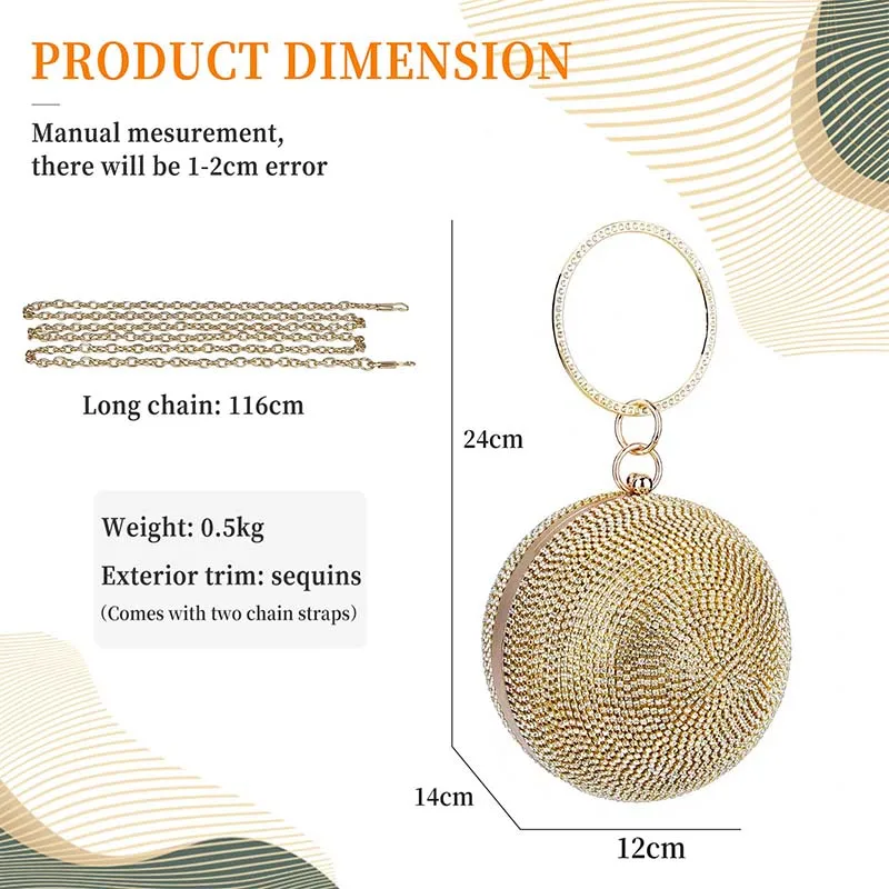 Luxury Clutch Bag Women Evening Bags With Rhinestone Exquisite Wedding Party Round Ball Bag Elegant Handbag Diamond Clutches