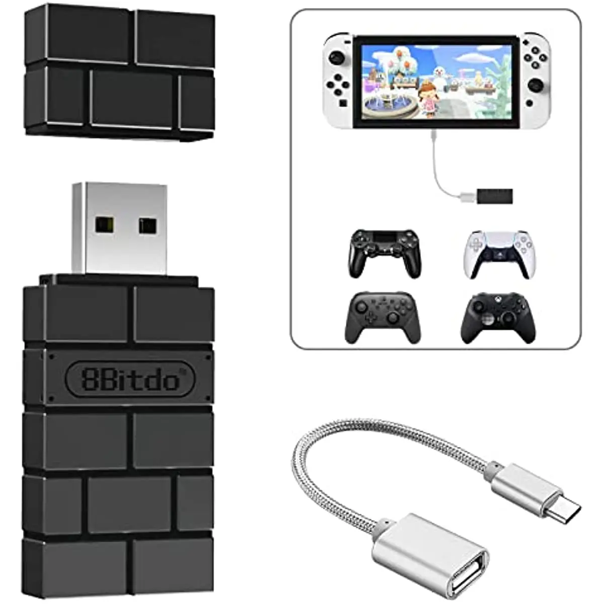 Controller Adapter 2 Converter Dongle for Switch/Switch OLED,Steam Deck,Windows,MacOS,Raspberry Pi,PS5/PS4/PS3 Controller