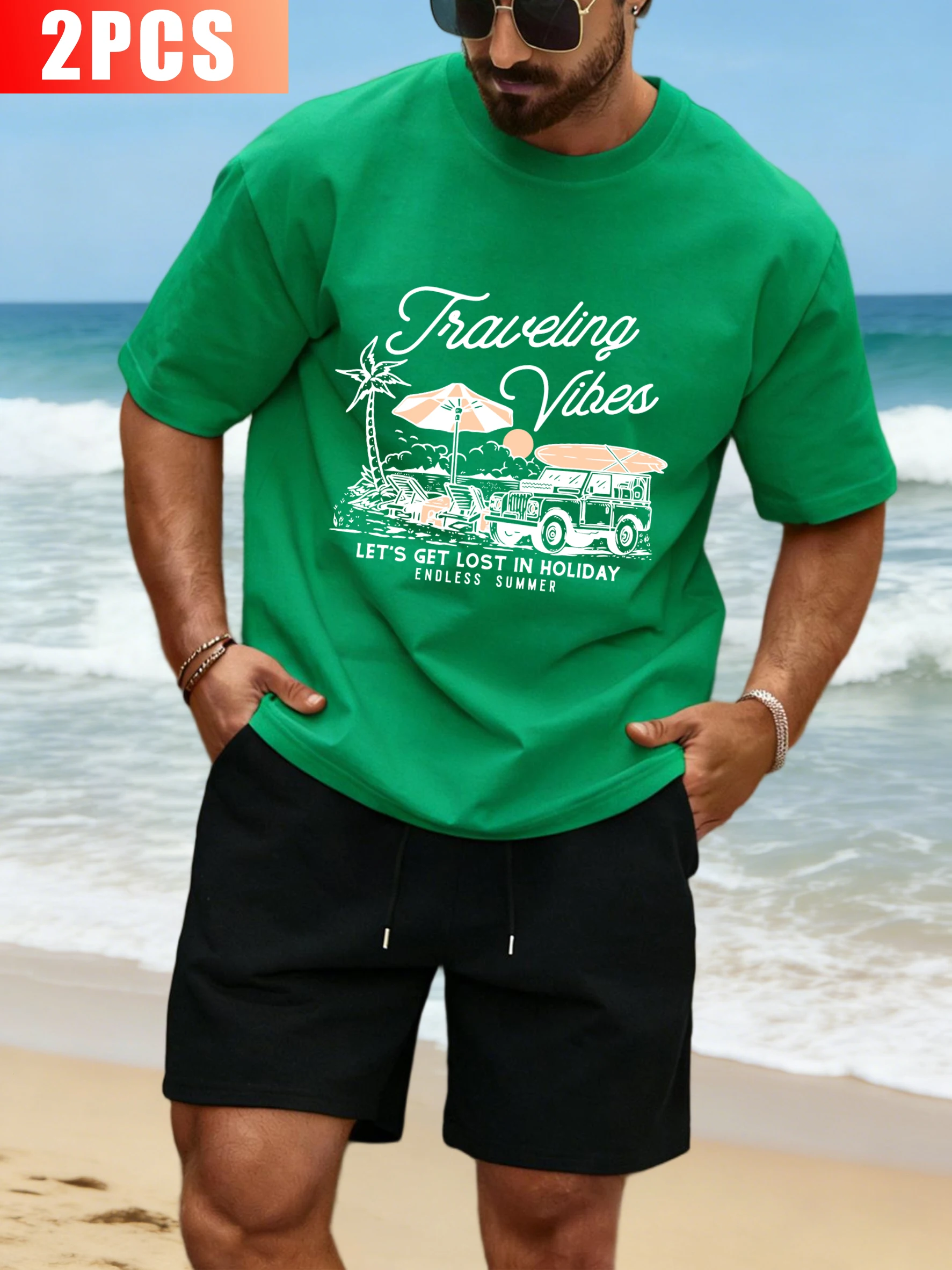 

Спортивный костюм с праздничным принтом Let's Go Lost In Holiday, мужская летняя хлопковая футболка, спортивные шорты на шнурке, модная одежда унисекс в стиле ретро