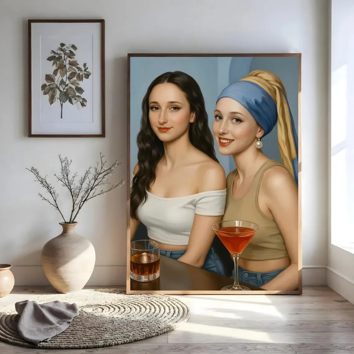 Mona Lisa & Mädchen mit Perlenohrring Poster - Moderner Mashup-Wandkunstdruck im ungewöhnlichen klassischen Stil für Wohnzimmer-Dekoration
