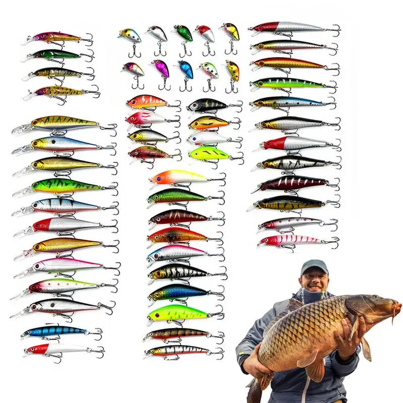 

Bass Lure Kit 56pcs Fishing Gear Lures Kit Realistic Fishing Lures Set For Saltwater Trout Bluegill Bass Pike Freshwater