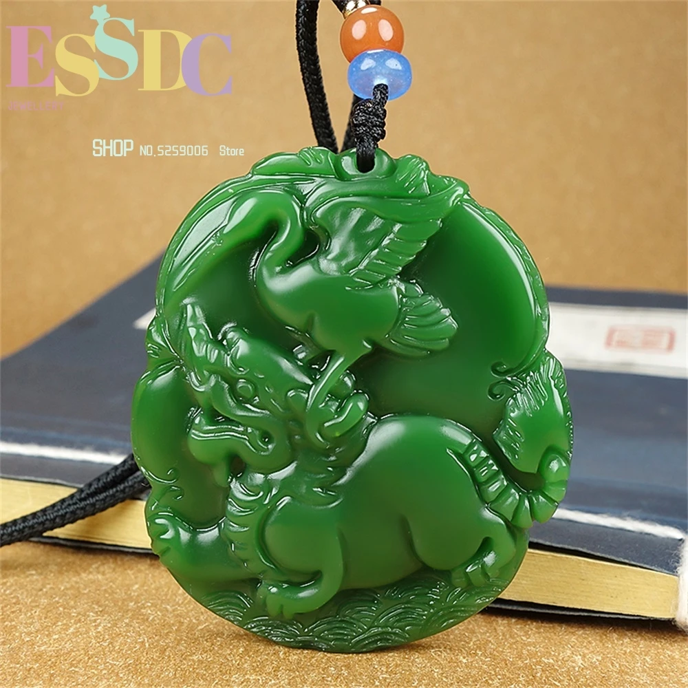 Natural Hotan Spinach Green Crane Pixiu Pendant for Men and Women Give Friends and Family Car Hanging Accessories