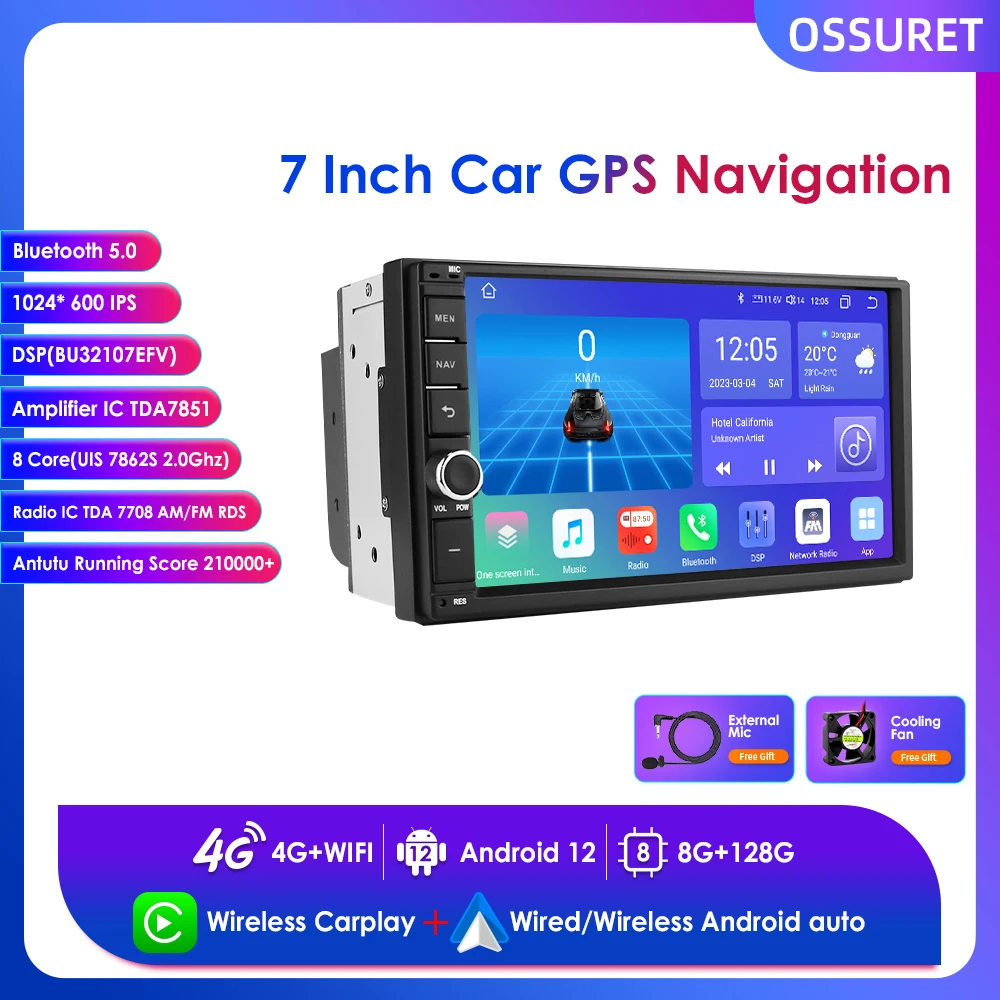 High-Version Stereo 8GB 128GB Android 12 7 Zoll 2din Universal Autoradio GPS Multimedia-Video-Player für VW Nissan Kia Toyota 4g