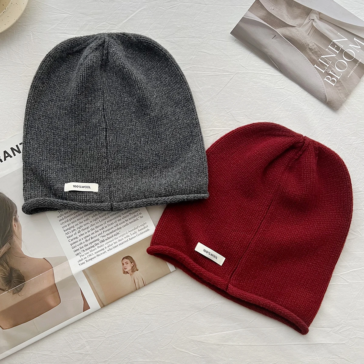 

2025 однотонная вязаная шапка-бини, зимняя теплая женская шапка из 100% шерсти, разноцветные шапки Skullies, мягкая эластичная шапка, спортивный капот Gorro