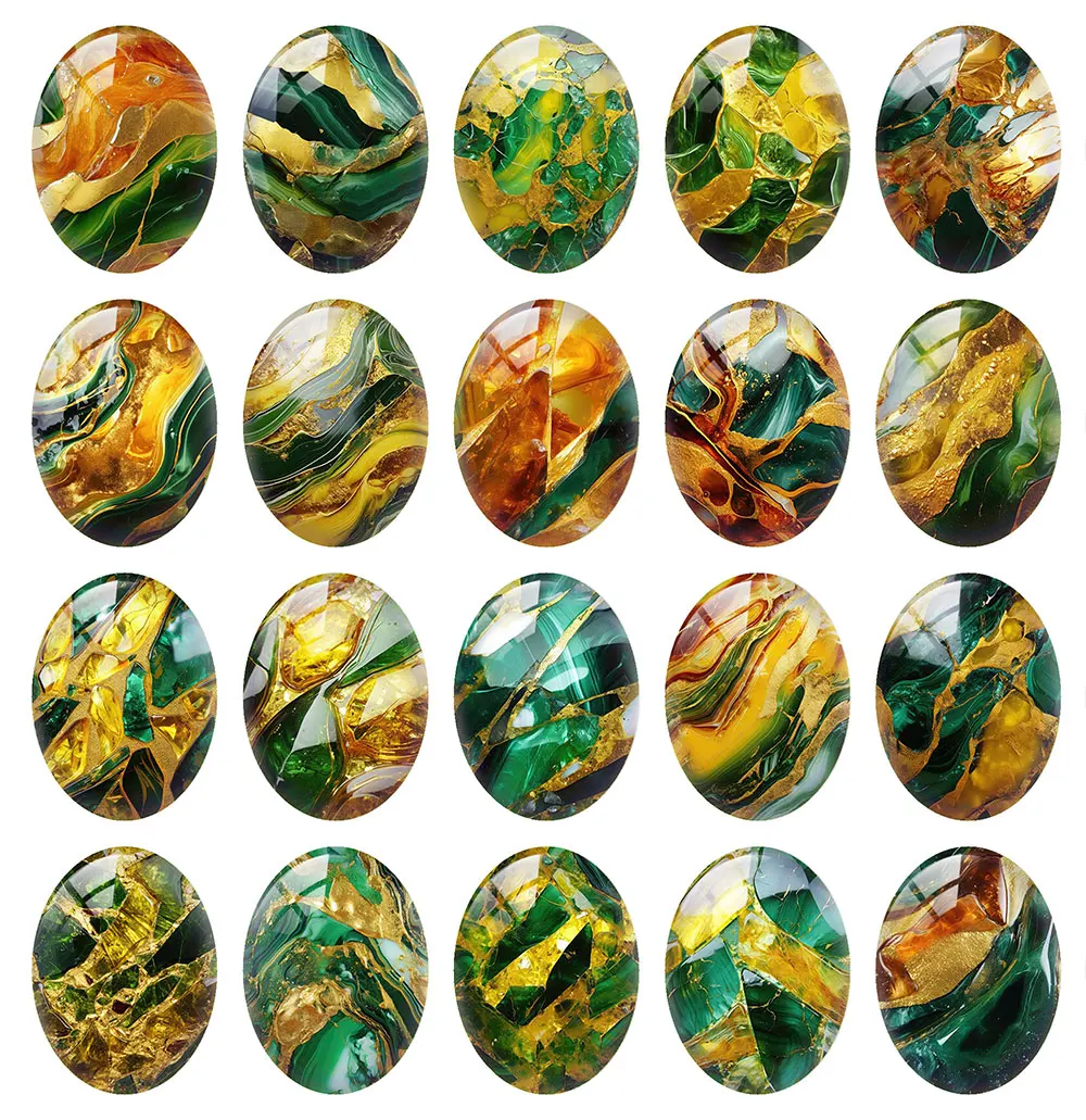 10pcs/lots Oval Yellow Green Photo Glass Cabochon Charms Demo Flat Back Cameo For Diy Jewelry Making Findings Accessories