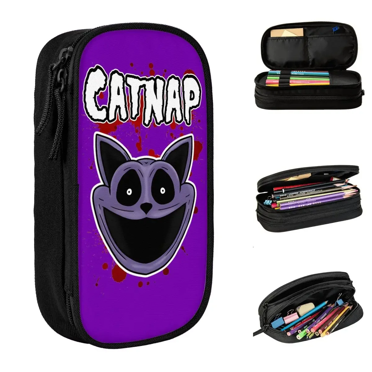 

New CATNAP Blood Cartoon Smiling Critters Pencil Case Box Pen for Student Large Bag Students School Zipper Stationery