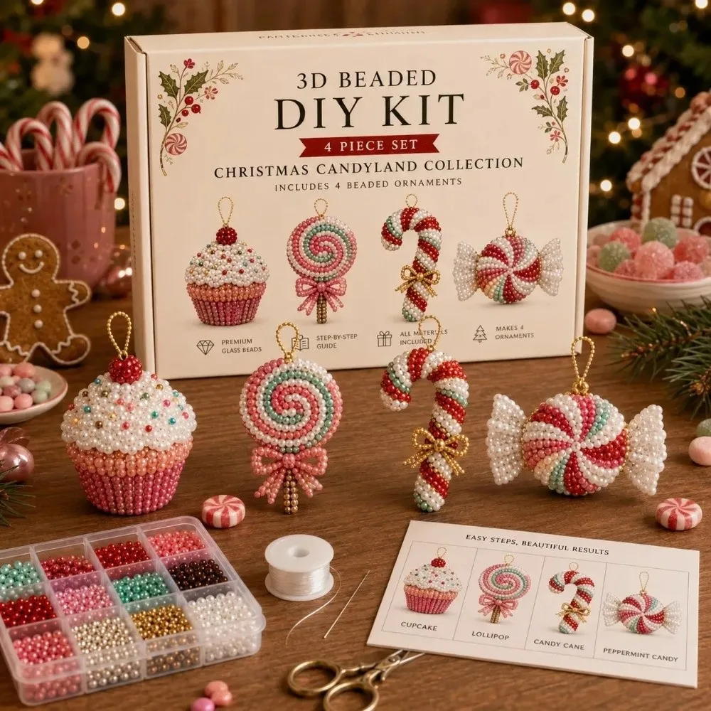 Christmas Theme 3D Beaded Craft Kit Creative Beadwork with Instructions Jewelry Making Supply Beaded Art Set for Beginners