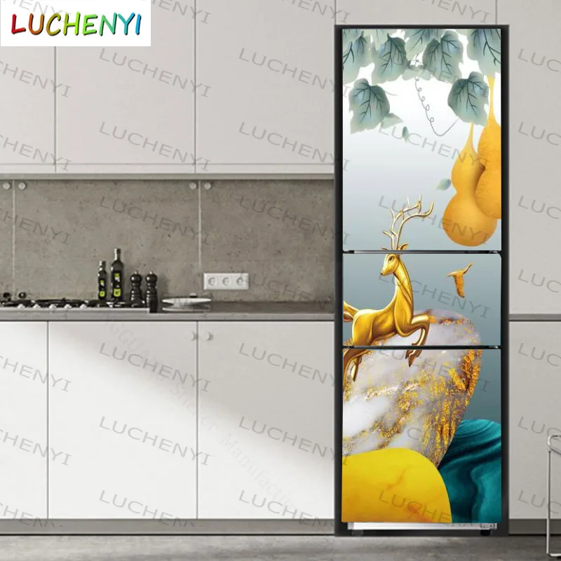 

Papel de pared Custom marble golden sun tree moose 3d fridge sticker door wallpaper, kitchen restaurant shop paper home decor