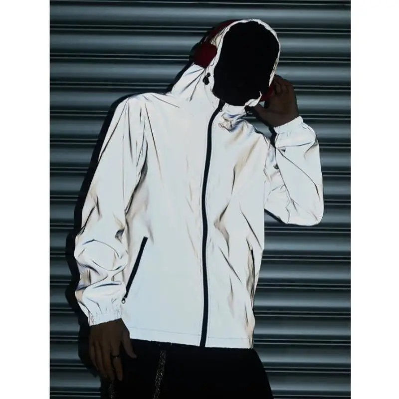 

Men's Reflective Windproof Hooded Jaet New Cross-Border Sle V-Ne ort Length Svel Jaet for Middle-Aged And Eld...