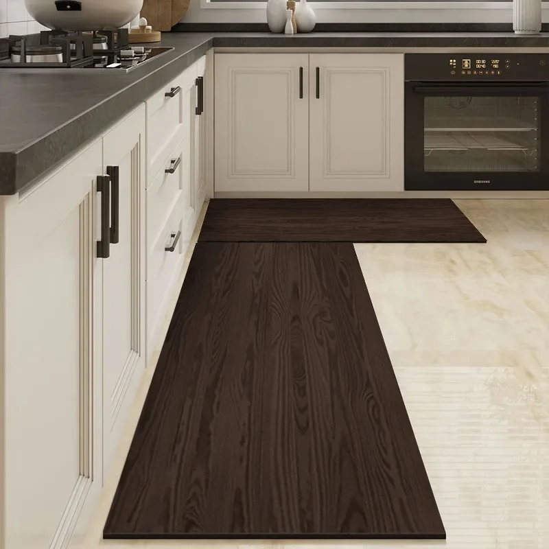 Carpet for Kitchen Waterproof Floor Mat Brown Imitation Wood Grain Carpets Pvc Leather Foot Mats Long Rug Home Decoration Rugs