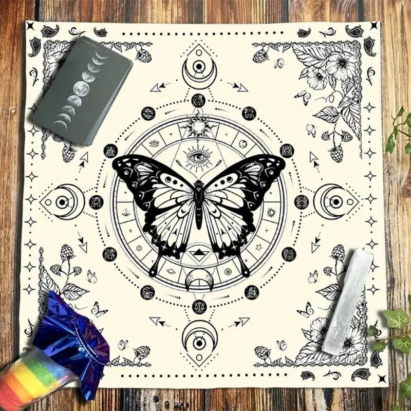 652F القمر فراشة نمط التارو بطاقة مفرش المائدة مذابح القماش مذابح القماش العرافات بطاقات مفرش طاولة نسيج