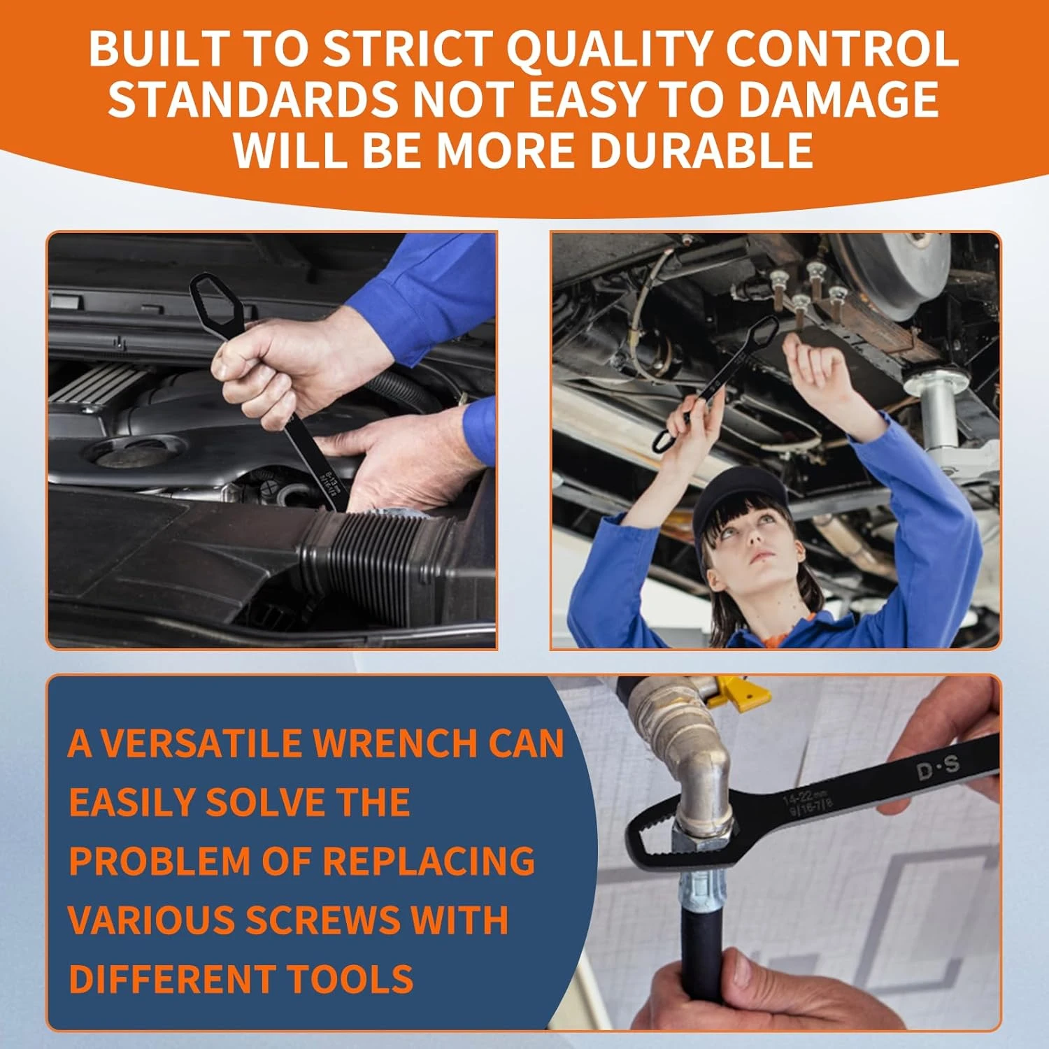 مجموعة مفاتيح ربط فضية مزدوجة الأطراف قابلة للتعديل ومتعددة الاستخدامات ومتينة لمهام الإصلاح والصيانة مقاس 5/16-7/8 بوصة. #5