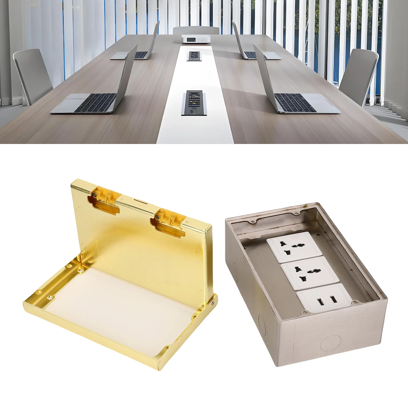 مقبس أرضي غائر 4000 وات غطاء 2 أوعية صندوق مخرج أرضي مجوف 16A 2 منافذ USB من الفولاذ المقاوم للصدأ PC للمكتب