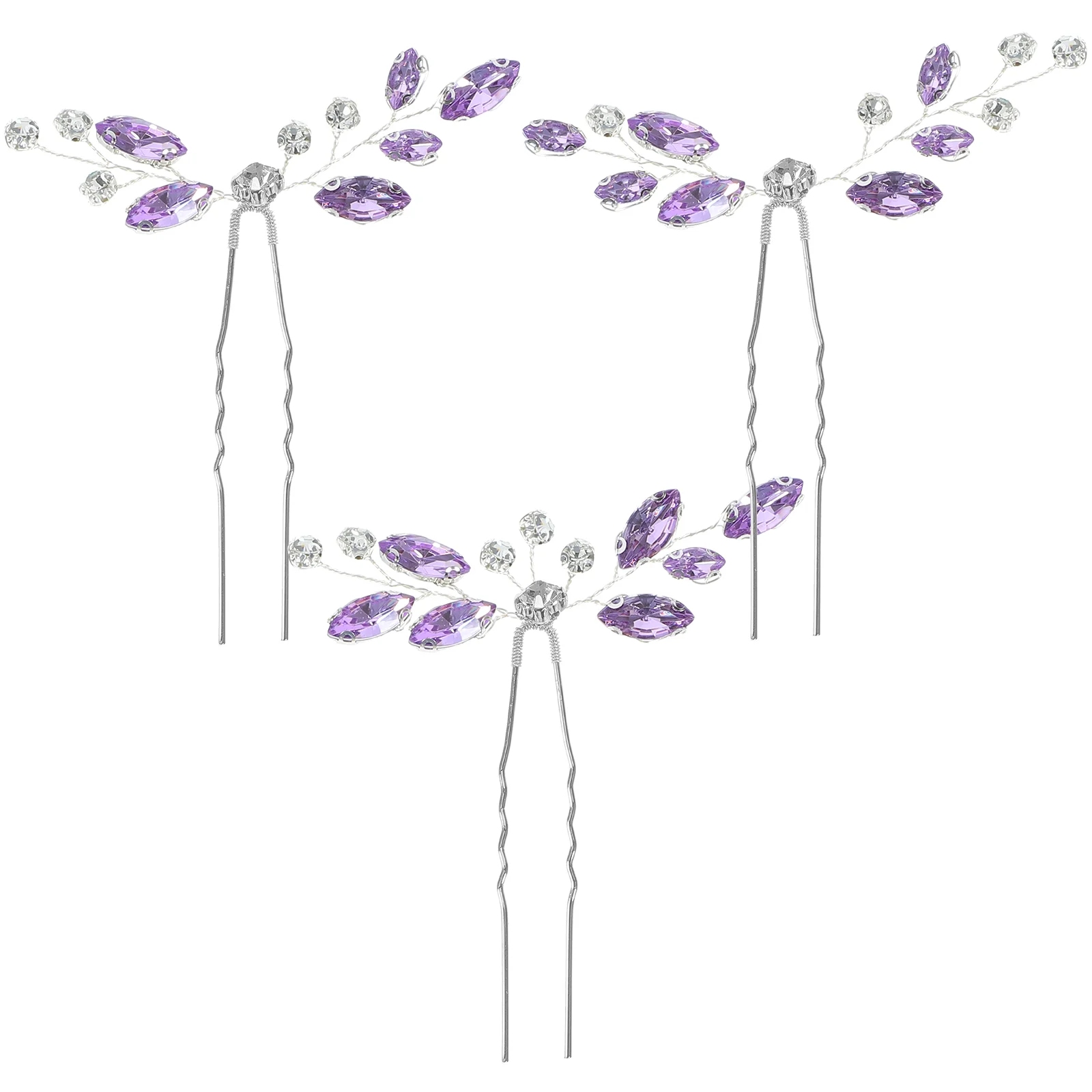 

3 Pcs Hair Pins Hairpin Headdress Bridal Accessories for Women Wedding Purple Zinc Alloy Bride Miss