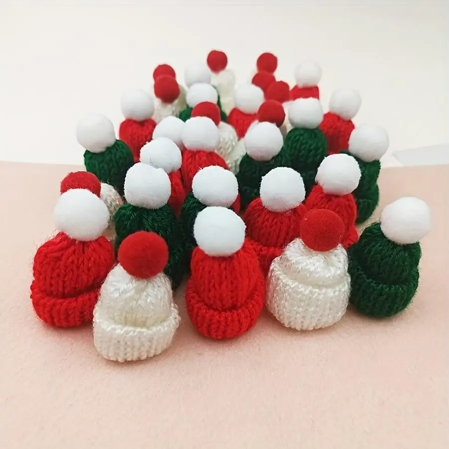 1/5/10/20/50/100pcs Mini Christmas Knit Hats - Assorted Colors, DIY Craft Santa Caps for Party Decorations & Bottle Covers for H