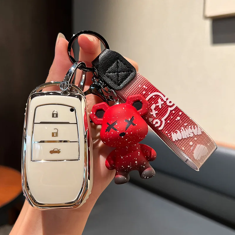 Car Key Fob Cover for Toyota Camry Corolla Levin Highlander Avalon RAV4 C‑HR Wildlander,Anti‑Drop Shell Keychain