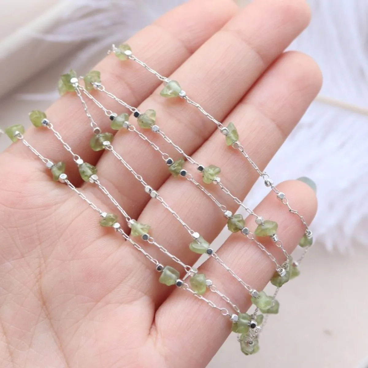 New Silver Plated Copper Peridot Chain High Colorfast for DIY Necklace Bracelet Clothing Accessory
