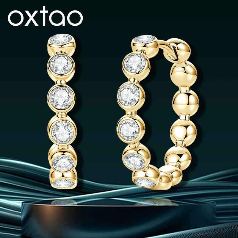 OXTAO Bubble Bezel Moissanite Hoop Earrings 2.5mm D VVS1 Geometric Design Jewelry for Women Wedding Party Gift 14K Gold Filled