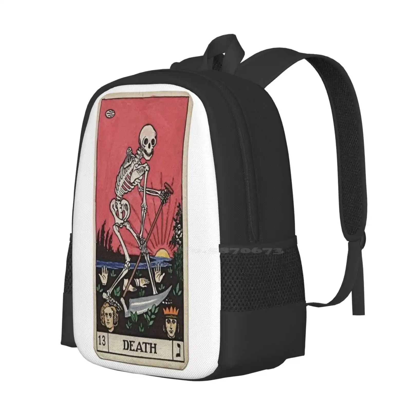 Death Tarot Fashion Pattern Design Travel Laptop School Backpack Bag Major Arcana Halloween Spooky Vintage Skeleton Creepy