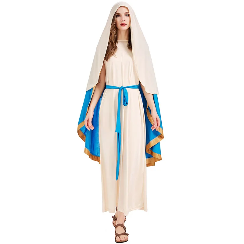 Virgin Mary Costume Women Biblical Robe Costumes Delicate Shepherd Costume Halloween Cosplay Dress for Women