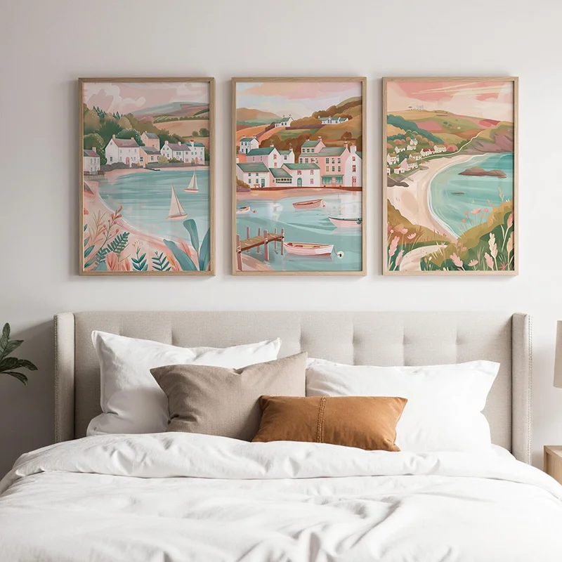 3PCS frameless decorative art print,3PCS Lake District Posters - Lake District Wall Art Prints Country Town Landscape Poster
