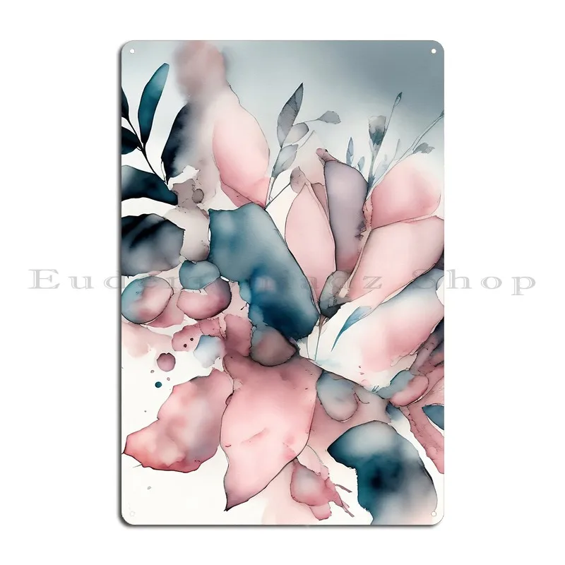 Watercolor Floral Clutter Light Muted Pink 001 Metal Sign Party Printed Wall Plaque Garage Plaques Wall Mural Tin Sign Poster