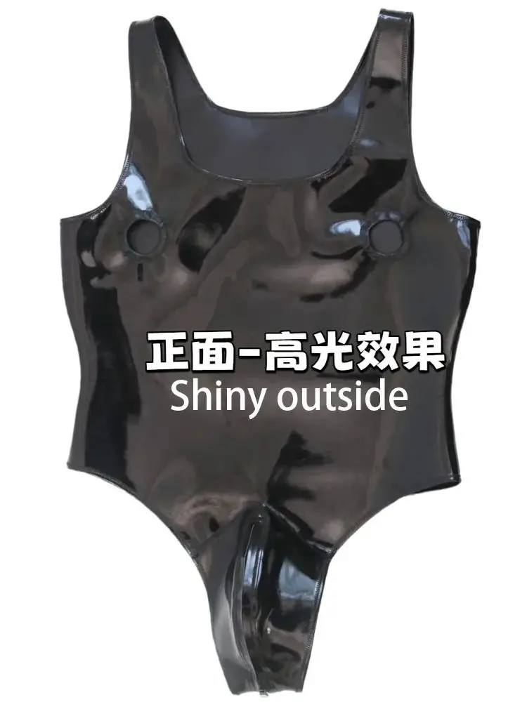 XS-3XL Shiny Matt Double Sided PU Leather Reversible Tank Tops Hollow Out Zipper Convex Pouch Bodysuit Tights Body Teddies Shirt
