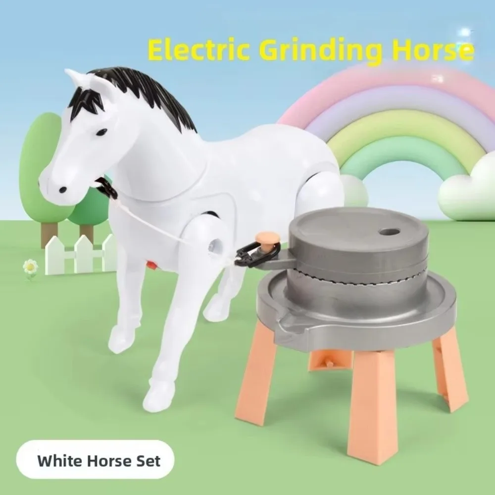 Plastic Horse Circling Anxiety Relief Simulation Animal Pulling Milling Cart Rotating Mini Sensory Simulation