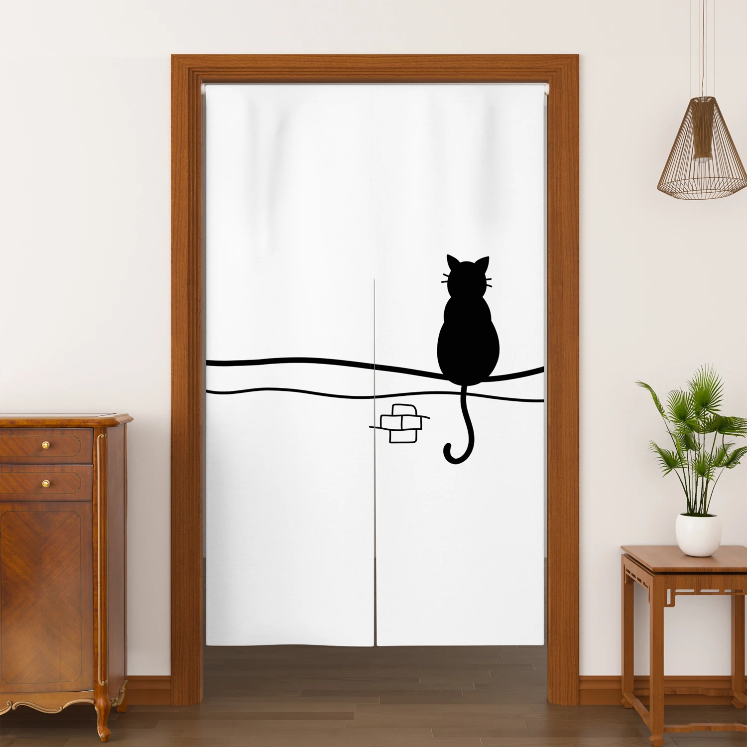 Cute Cat Noren Door Curtains Funny Chinese Text Linen Doorway Curtains Home Decor Room Divider Kitchen Entrance Half Curtains