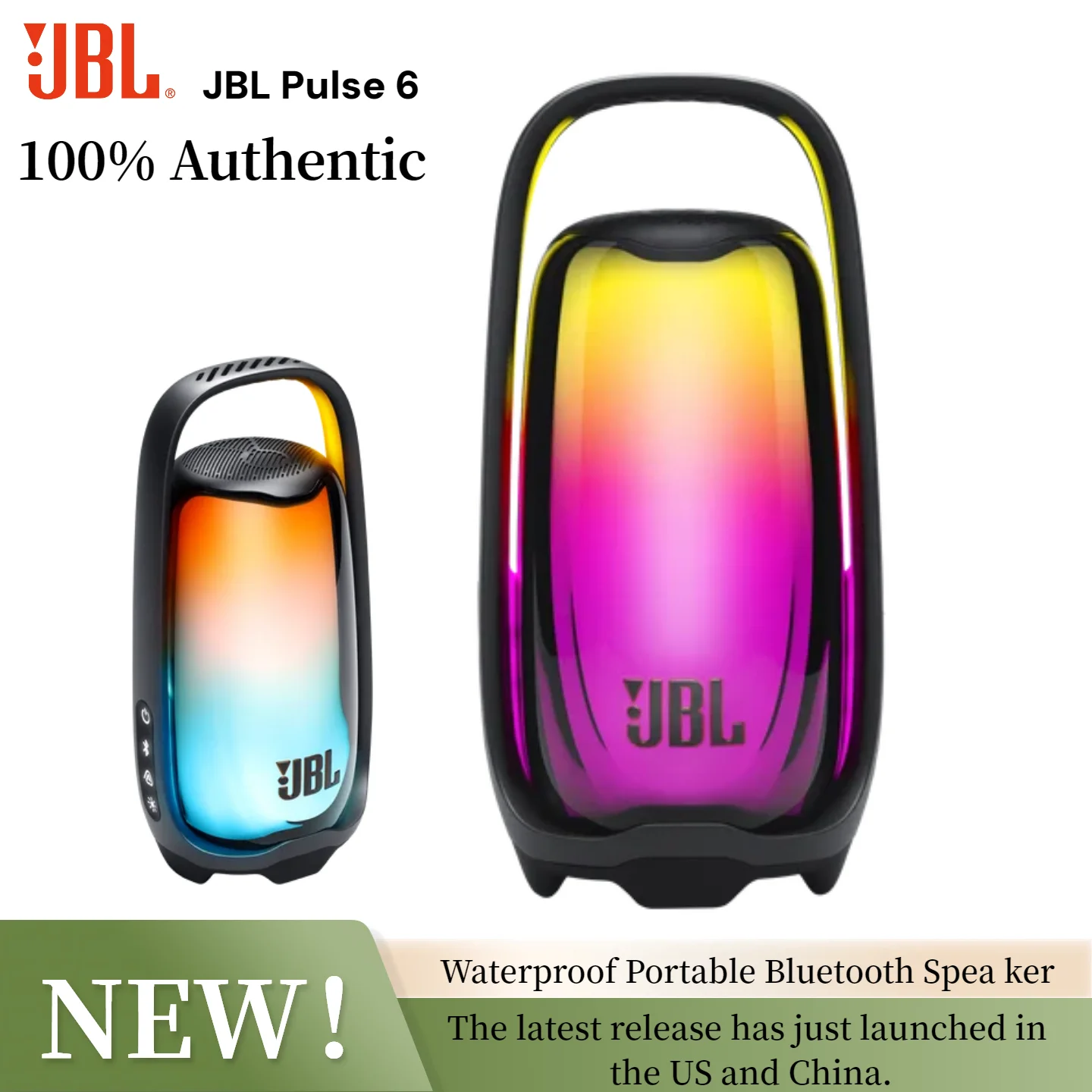 JBL Pulse 6 Portable Bluetooth Speaker, 40W RMS 360° RGB Light, IP68 Waterproof Outdoor Party Speaker with App Control & 14H
