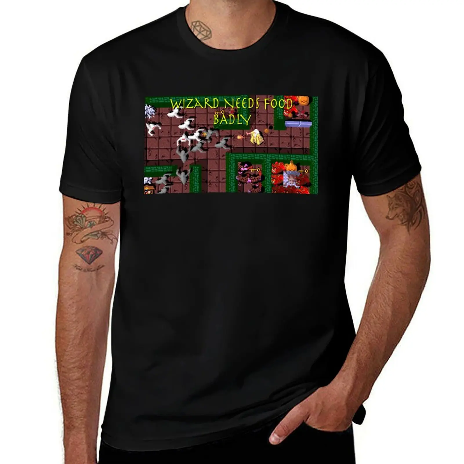 Wizard Needs Food Badly - Gauntlet - Arcade T-Shirt t shirts for man graphic tees T-Shirt