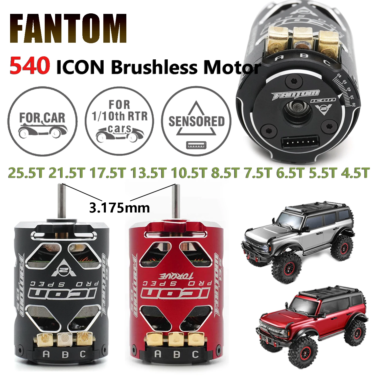 

FANTOM 540 ICON 4.5T 5.5T 6.5T 7.5T 8.5T 10.5T 13.5T 17.5T 21.5T 25.5T Brushless Motor for 1:10 RC Drift Racing Off-Road Cars