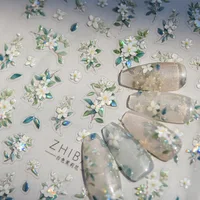 1 Uds. Pegatinas 5D de flor de jazmín con purpurina para uñas, pegatinas autoadhesivas de flores en relieve Kawaii para decoración de uñas, calcomanías, herramientas de manicura DIY