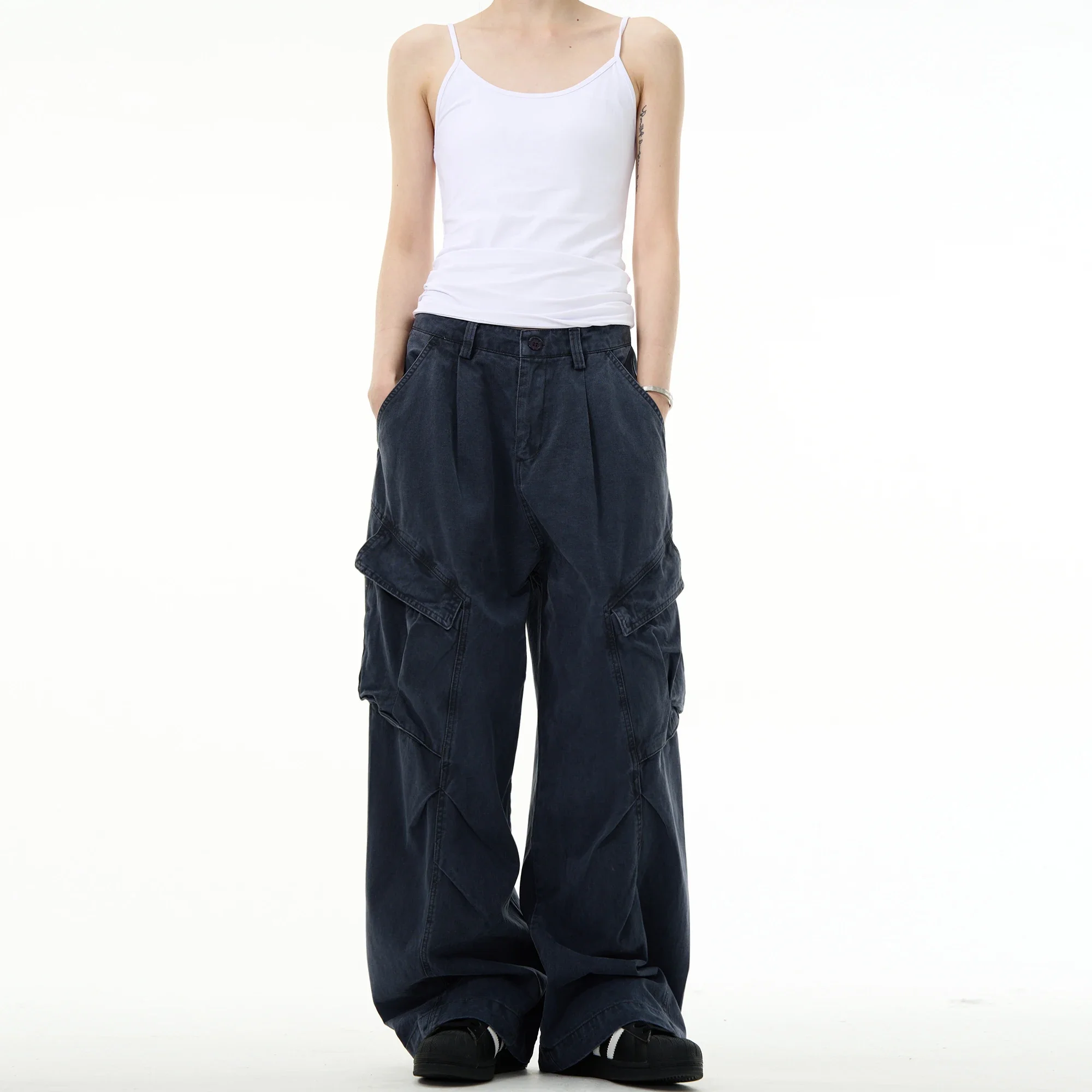 Womens Work Pants Loose Fit Multi Pocket High Waisted Trousers Hip Hop Streetwear Jazz Dance Casual Pants Y2K Fashion Autumn