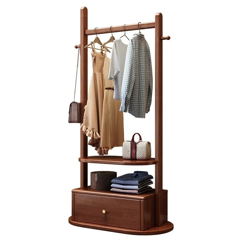 

Coat rack, solid wood, floor to ceiling bedroom hanger, new Chinese style, simple, multi functional storage rack