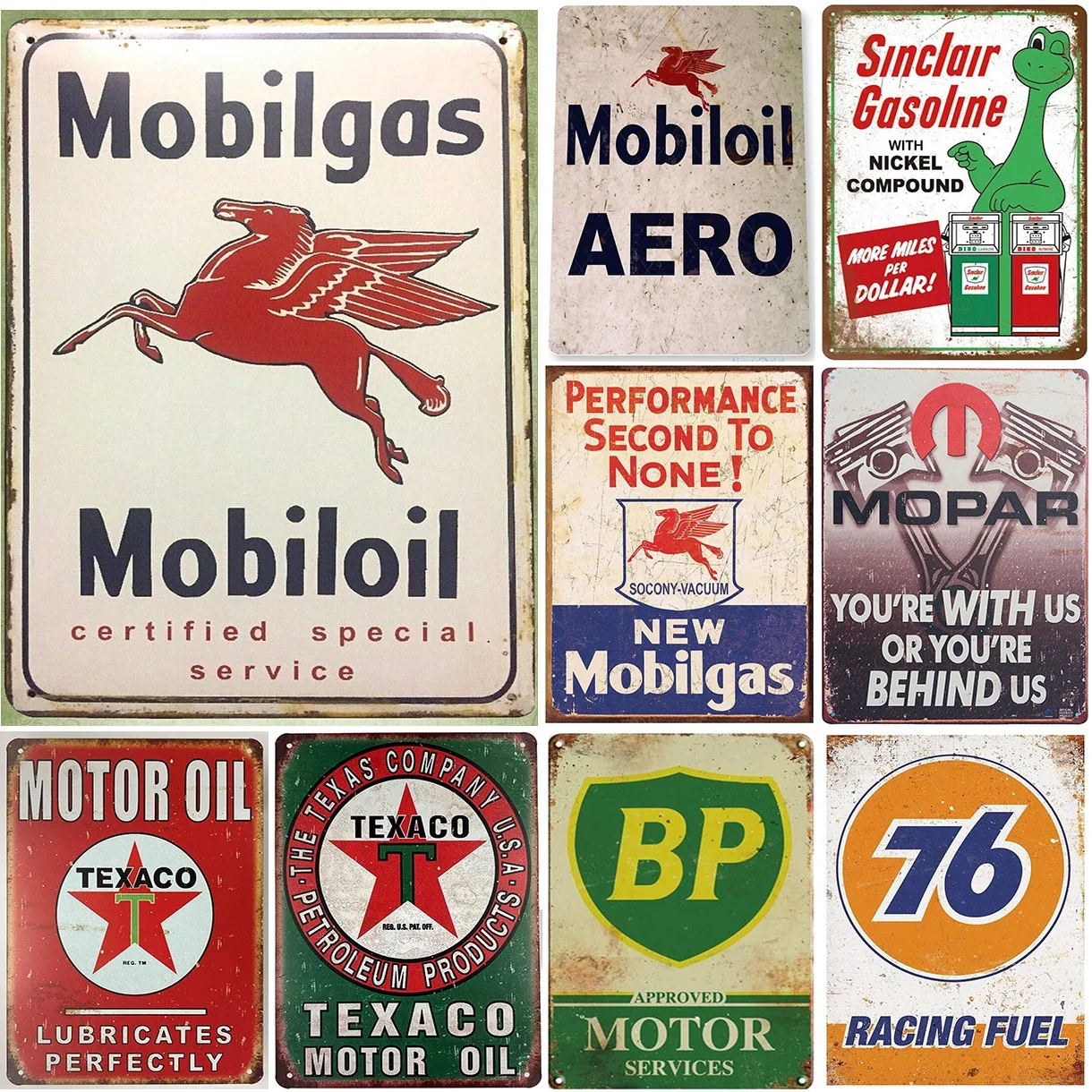 Vintage Mobiloil Texaco Husky Skunk Camel Gas Oil Metal Tin Signs Wall Decor for Home Bars Garage Gas Oil Station Cafe Clubs Pub