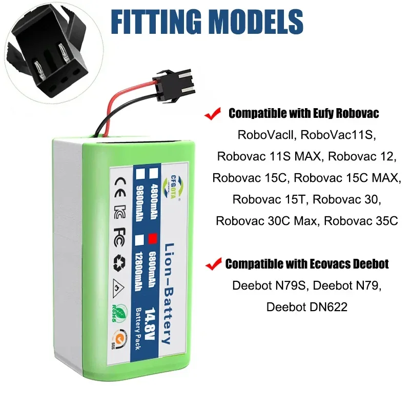 14.4V 2600mAh Replacement Battery for Conga Excellent 990 1090 1790 1990 Deebot N79S N79 DN622 Robovac 11 Tesvor X500