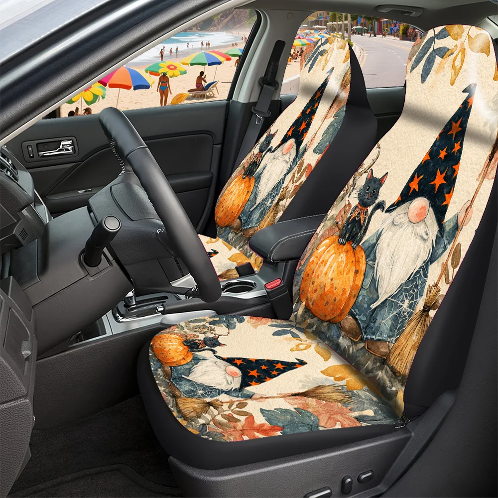 2-5 Seat Set Car Seat Covers Premium Cat Wizard Seat Covers For Truck SUV Off-road Sedan Festive Halloween Christmas New Year E