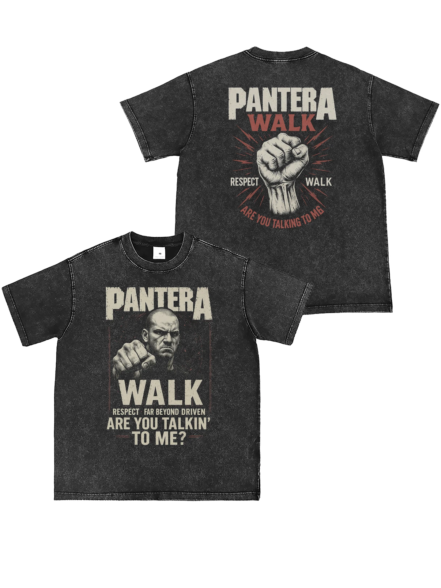 PANTERA Band Vintage Washed Direct Spray Rock T-Shirt Short Sleeve Cotton Youth Summer Casual Loose Fit round Neck Tee