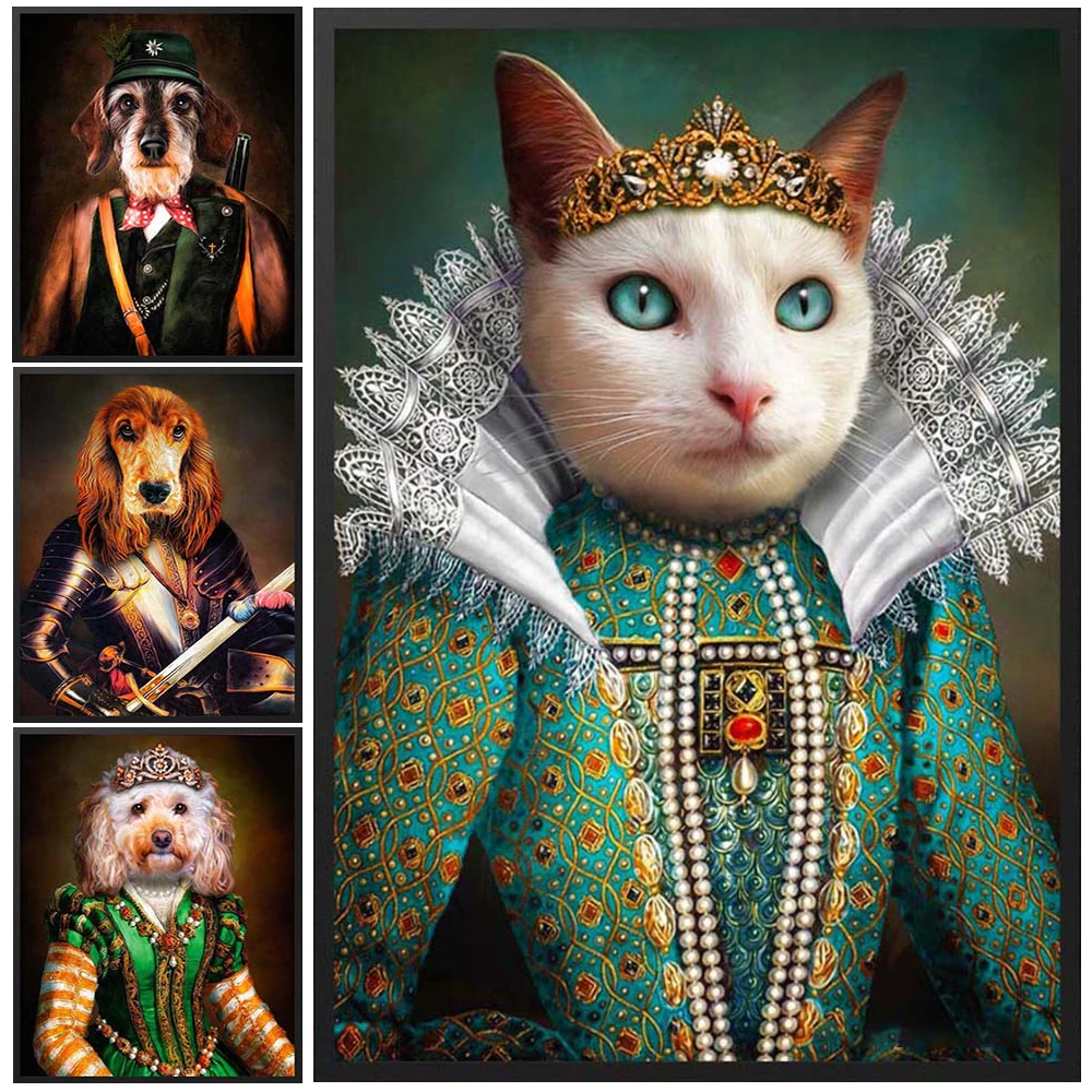 

Custom Pet Animal Queen Portrait Dog Cat Princess Posters Wall Pictures For Living Room Poster Wall Art Canvas Painting Unframed