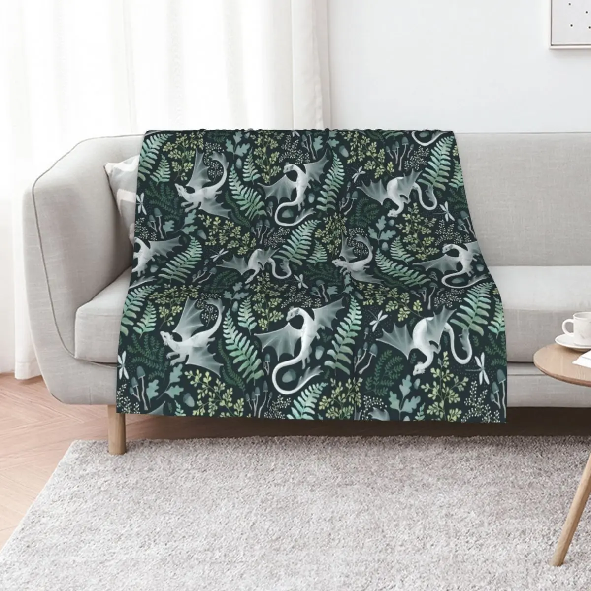 Forest dragons in shades of green on a dark green background Throw Blanket Decorative Sofa Loose Hairys Soft Plaid Blankets